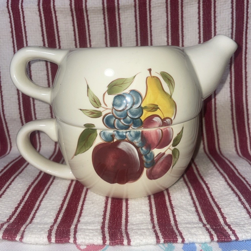 HOME AROUND THE ORCHARD STACKABLE CERAMIC TEAPOT & CUP
